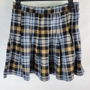 Altar'd State Plaid Mini Skirt Blue Brown Pleated Size Large Clueless Vibes